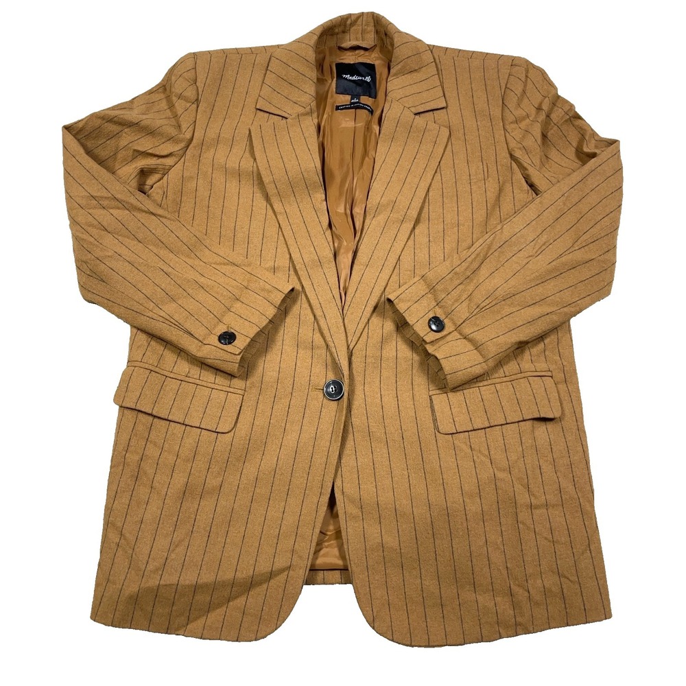 Madewell Jacket Women Size 2 Brown‎ Wool Blazer Sport Coat Single Button Striped